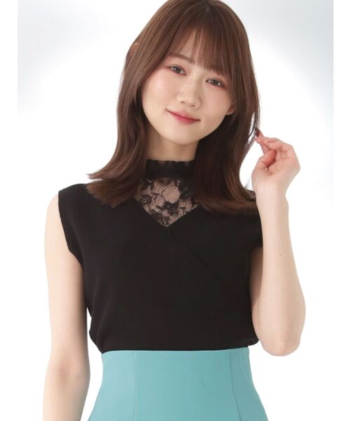 MERCURYDUO（マーキュリーデュオ）の「レースドッキングカシュクールコンパクトニット（ニット/セーター・レディース・パープル/ベビーピンク/オフホワイト/ブラック・FREE）」の3枚目の写真