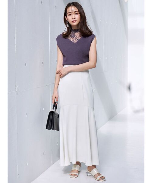 MERCURYDUO（マーキュリーデュオ）の「レースドッキングカシュクールコンパクトニット（ニット/セーター・レディース・パープル/ベビーピンク/オフホワイト/ブラック・FREE）」の6枚目の写真