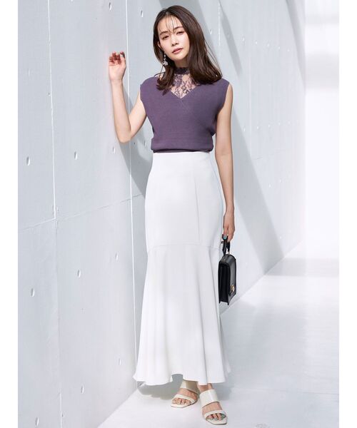 MERCURYDUO（マーキュリーデュオ）の「レースドッキングカシュクールコンパクトニット（ニット/セーター・レディース・パープル/ベビーピンク/オフホワイト/ブラック・FREE）」の10枚目の写真