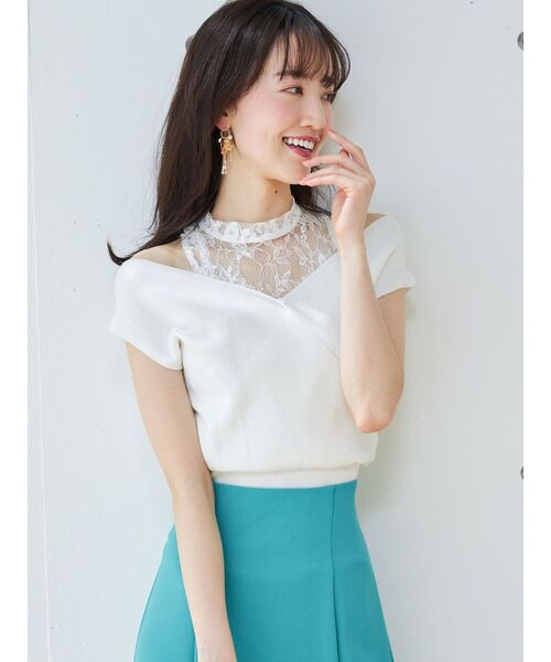 MERCURYDUO（マーキュリーデュオ）の「レースドッキングカシュクールコンパクトニット（ニット/セーター・レディース・パープル/ベビーピンク/オフホワイト/ブラック・FREE）」の14枚目の写真