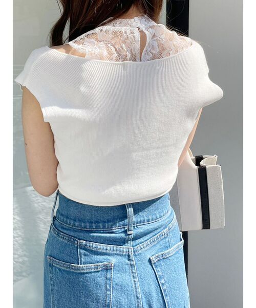 MERCURYDUO（マーキュリーデュオ）の「レースドッキングカシュクールコンパクトニット（ニット/セーター・レディース・パープル/ベビーピンク/オフホワイト/ブラック・FREE）」の19枚目の写真