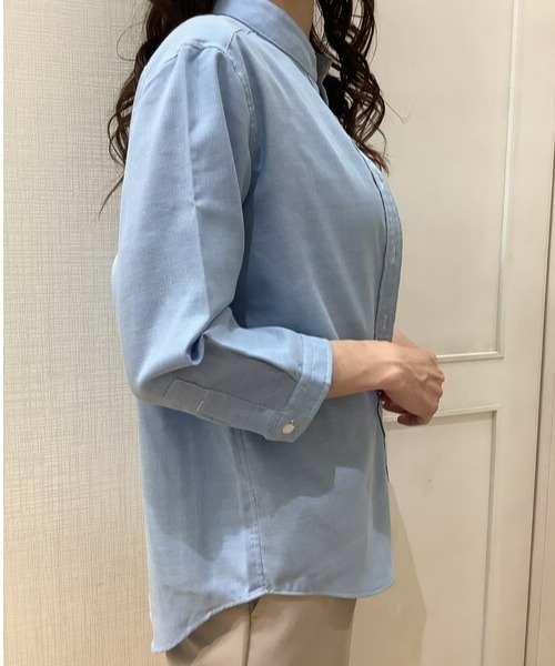 Pitta Re:)（ピッタリ）の「【Pitta Re:)】ふわっとガーゼシャツ 七分袖 綿100% レディースカジュアルシャツ（シャツ/ブラウス・レディース・ライトブルー・M/L/S/LL）」の11枚目の写真