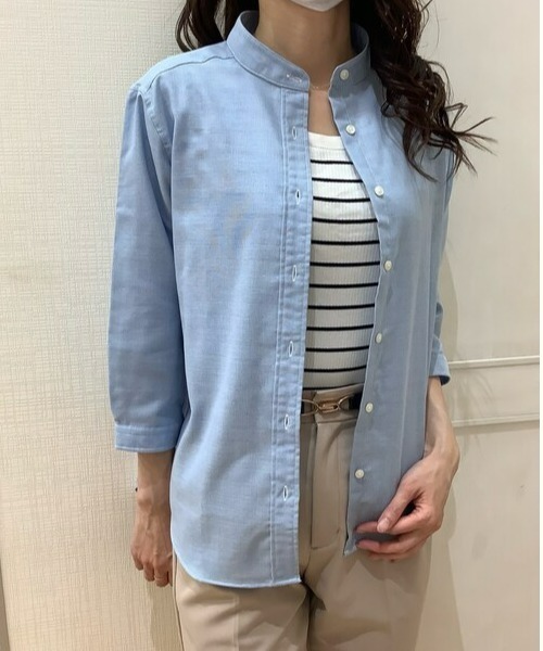 Pitta Re:)（ピッタリ）の「【Pitta Re:)】ふわっとガーゼシャツ 七分袖 綿100% レディースカジュアルシャツ（シャツ/ブラウス・レディース・ライトブルー・M/L/S/LL）」の9枚目の写真