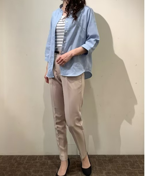 Pitta Re:)（ピッタリ）の「【Pitta Re:)】ふわっとガーゼシャツ 七分袖 綿100% レディースカジュアルシャツ（シャツ/ブラウス・レディース・ライトブルー・M/L/S/LL）」の12枚目の写真