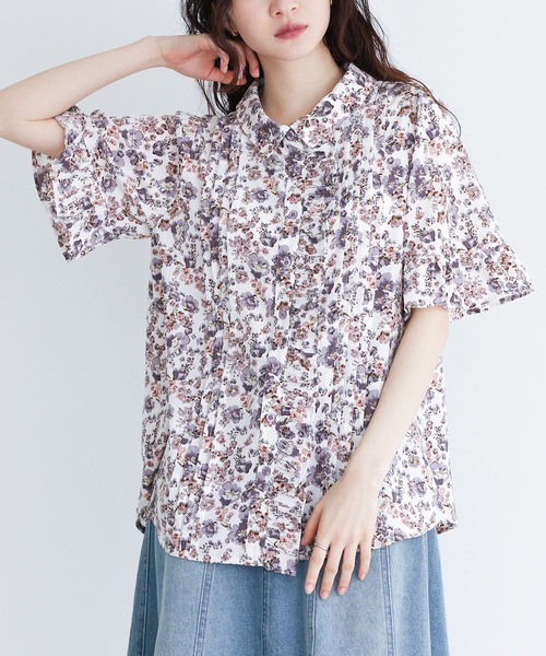 osharewalker（オシャレウォーカー）の「『花柄フレア袖ブラウス』（シャツ/ブラウス・レディース・オフホワイト/ブラック・1/2）」の6枚目の写真