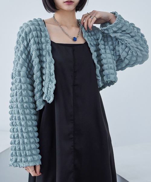 Fashion Letter(ファッションレター)の「ぽこぽこショートボレロ(カーディガン/ボレロ・レディース・ブラック/オフホワイト/イエロー/ブルー・M)」の20枚目の写真