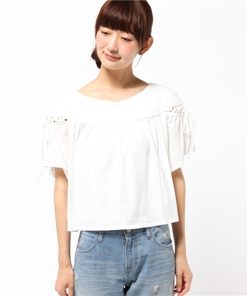 Khaju(カージュ)の「Khaju:レースアッププルオーバー(Tシャツ/カットソー・レディース・ホワイト/ライトグレー・ONE SIZE)」の5枚目の写真