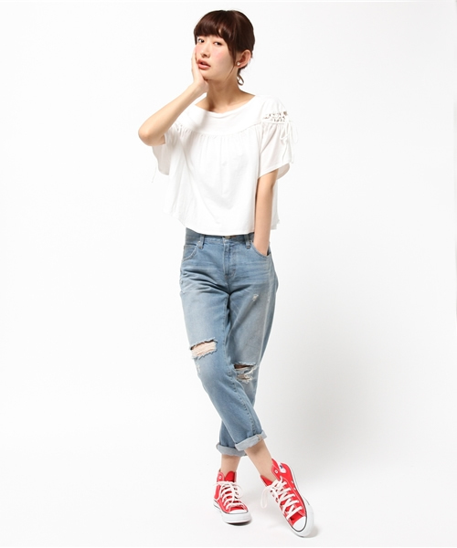 Khaju(カージュ)の「Khaju:レースアッププルオーバー(Tシャツ/カットソー・レディース・ホワイト/ライトグレー・ONE SIZE)」の8枚目の写真