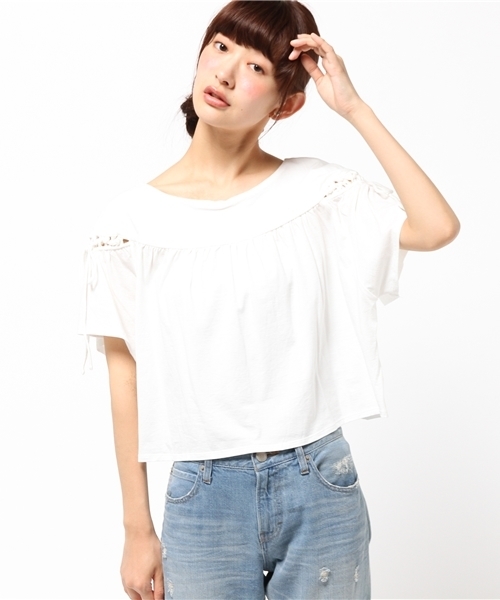 Khaju(カージュ)の「Khaju:レースアッププルオーバー(Tシャツ/カットソー・レディース・ホワイト/ライトグレー・ONE SIZE)」の10枚目の写真