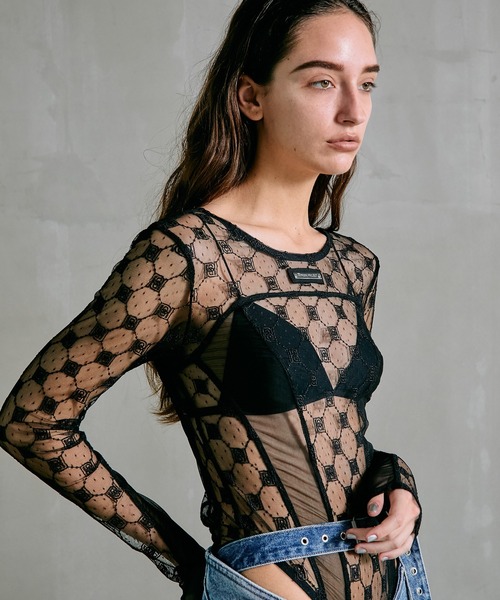 PRANK PROJECT（プランクプロジェクト）の「モノグラムレースボディスーツ / Monogram Lace Bodysuit（Tシャツ/カットソー・レディース・ベージュ/ブラック・FREE）」の20枚目の写真
