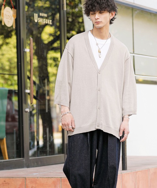 ADMIX/ATELIER SAB MEN（アドミックスアトリエサブメン）の「麻コットン サマーニット  / オーバーサイズ ルーズカーディガン（5分袖）（カーディガン/ボレロ・メンズ・ライトベージュ/ブルーグレー/ライトグレー/チャコールグレー・48/50/52）」の15枚目の写真