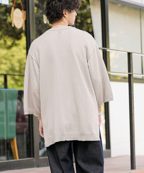 ADMIX/ATELIER SAB MEN（アドミックスアトリエサブメン）の「麻コットン サマーニット  / オーバーサイズ ルーズカーディガン（5分袖）（カーディガン/ボレロ・メンズ・ライトベージュ/ブルーグレー/ライトグレー/チャコールグレー・48/50/52）」の18枚目の写真