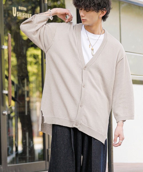 ADMIX/ATELIER SAB MEN（アドミックスアトリエサブメン）の「麻コットン サマーニット  / オーバーサイズ ルーズカーディガン（5分袖）（カーディガン/ボレロ・メンズ・ライトベージュ/ブルーグレー/ライトグレー/チャコールグレー・48/50/52）」の21枚目の写真