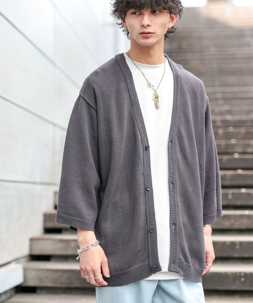 ADMIX/ATELIER SAB MEN（アドミックスアトリエサブメン）の「麻コットン サマーニット  / オーバーサイズ ルーズカーディガン（5分袖）（カーディガン/ボレロ・メンズ・ライトベージュ/ブルーグレー/ライトグレー/チャコールグレー・48/50/52）」の11枚目の写真
