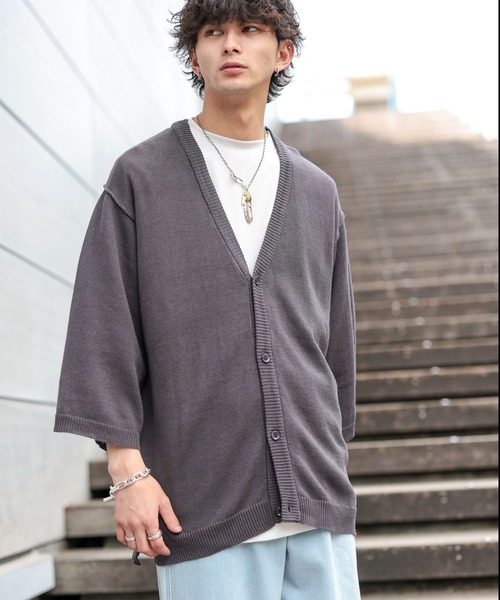 ADMIX/ATELIER SAB MEN（アドミックスアトリエサブメン）の「麻コットン サマーニット  / オーバーサイズ ルーズカーディガン（5分袖）（カーディガン/ボレロ・メンズ・ライトベージュ/ブルーグレー/ライトグレー/チャコールグレー・48/50/52）」の20枚目の写真
