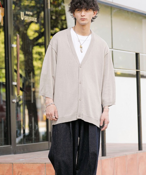 ADMIX/ATELIER SAB MEN（アドミックスアトリエサブメン）の「麻コットン サマーニット  / オーバーサイズ ルーズカーディガン（5分袖）（カーディガン/ボレロ・メンズ・ライトベージュ/ブルーグレー/ライトグレー/チャコールグレー・48/50/52）」の14枚目の写真