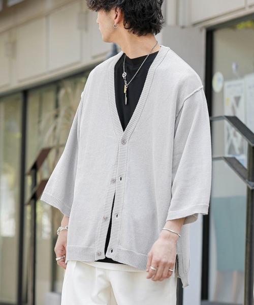 ADMIX/ATELIER SAB MEN（アドミックスアトリエサブメン）の「麻コットン サマーニット  / オーバーサイズ ルーズカーディガン（5分袖）（カーディガン/ボレロ・メンズ・ライトベージュ/ブルーグレー/ライトグレー/チャコールグレー・48/50/52）」の6枚目の写真