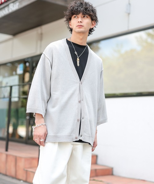 ADMIX/ATELIER SAB MEN（アドミックスアトリエサブメン）の「麻コットン サマーニット  / オーバーサイズ ルーズカーディガン（5分袖）（カーディガン/ボレロ・メンズ・ライトベージュ/ブルーグレー/ライトグレー/チャコールグレー・48/50/52）」の16枚目の写真