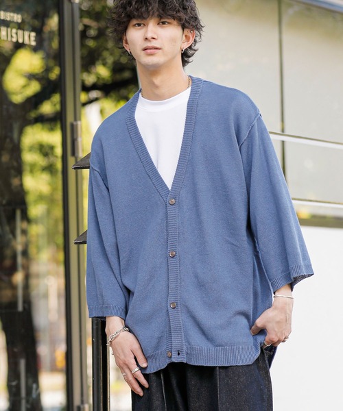 ADMIX/ATELIER SAB MEN（アドミックスアトリエサブメン）の「麻コットン サマーニット  / オーバーサイズ ルーズカーディガン（5分袖）（カーディガン/ボレロ・メンズ・ライトベージュ/ブルーグレー/ライトグレー/チャコールグレー・48/50/52）」の12枚目の写真