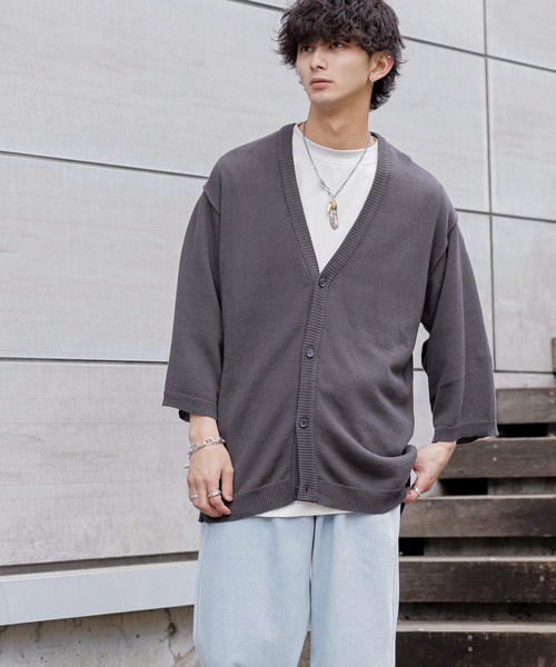 ADMIX/ATELIER SAB MEN（アドミックスアトリエサブメン）の「麻コットン サマーニット  / オーバーサイズ ルーズカーディガン（5分袖）（カーディガン/ボレロ・メンズ・ライトベージュ/ブルーグレー/ライトグレー/チャコールグレー・48/50/52）」の5枚目の写真