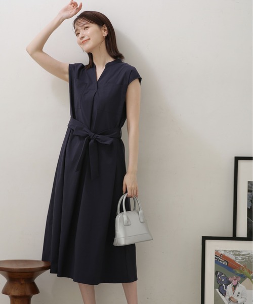 LB.04/ナイロンストレッチポプリンスキッパーノースリーブワンピース