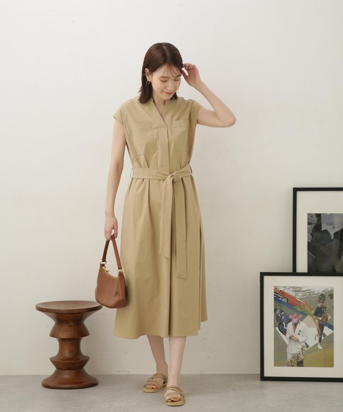 LB.04/ナイロンストレッチポプリンスキッパーノースリーブワンピース