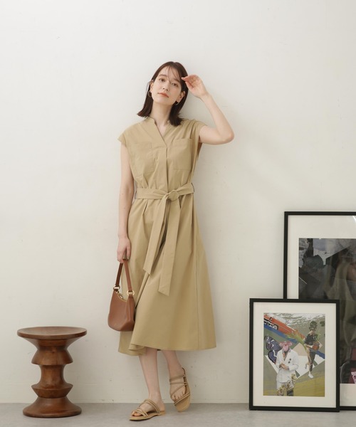 LB.04/ナイロンストレッチポプリンスキッパーノースリーブワンピース