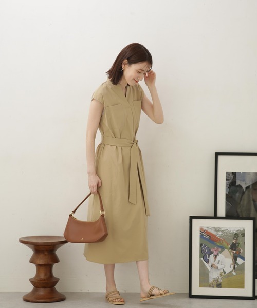 LB.04/ナイロンストレッチポプリンスキッパーノースリーブワンピース