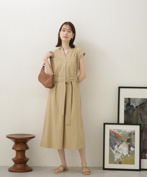 LB.04/ナイロンストレッチポプリンスキッパーノースリーブワンピース