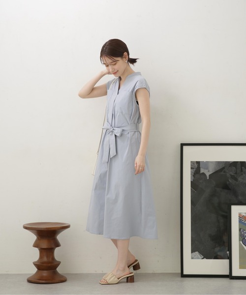 LB.04/ナイロンストレッチポプリンスキッパーノースリーブワンピース