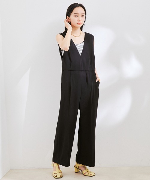 【洗える】Vネックオールインワン