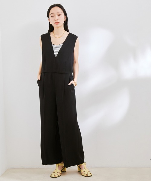 【洗える】Vネックオールインワン