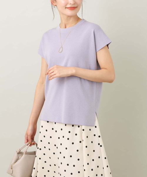 【UVカット/洗える】サマーベーシックフレンチスリーブニット