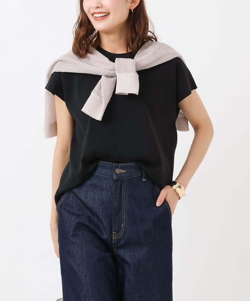 【UVカット/洗える】サマーベーシックフレンチスリーブニット