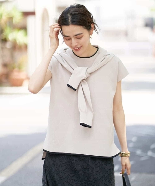 【UVカット/洗える】サマーベーシックフレンチスリーブニット