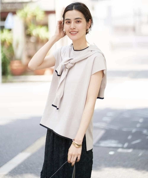 【UVカット/洗える】サマーベーシックフレンチスリーブニット