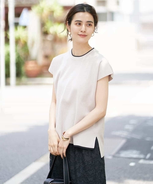 【UVカット/洗える】サマーベーシックフレンチスリーブニット