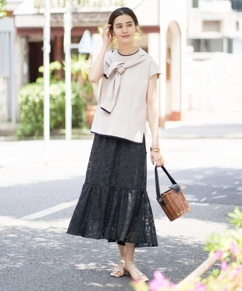 【UVカット/洗える】サマーベーシックフレンチスリーブニット