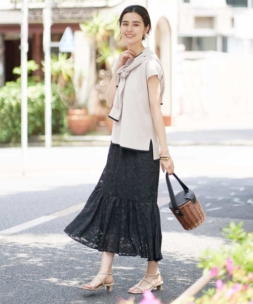 【UVカット/洗える】サマーベーシックフレンチスリーブニット