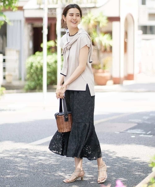 【UVカット/洗える】サマーベーシックフレンチスリーブニット