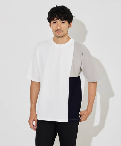 ABAHOUSE GRAY(アバハウスグレイ)の「【パネル切替】フクレ ジャガード 半袖 Tシャツ(Tシャツ/カットソー・メンズ・グレイッシュベージュ/ホワイト/ネイビー・46/48)」の5枚目の写真
