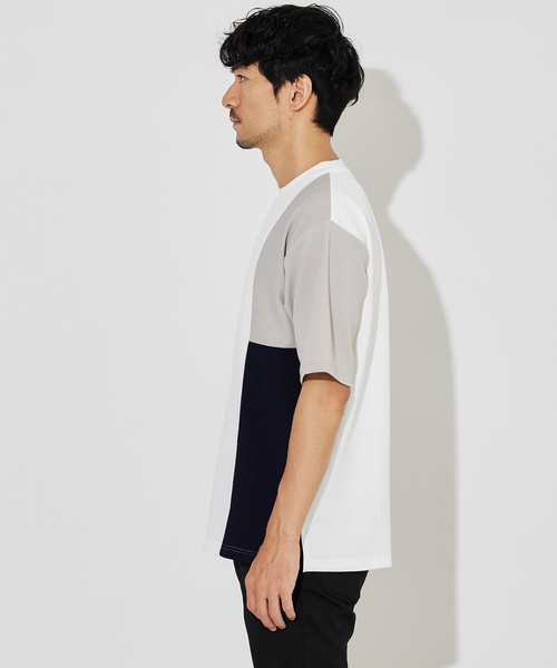 ABAHOUSE GRAY(アバハウスグレイ)の「【パネル切替】フクレ ジャガード 半袖 Tシャツ(Tシャツ/カットソー・メンズ・グレイッシュベージュ/ホワイト/ネイビー・46/48)」の6枚目の写真