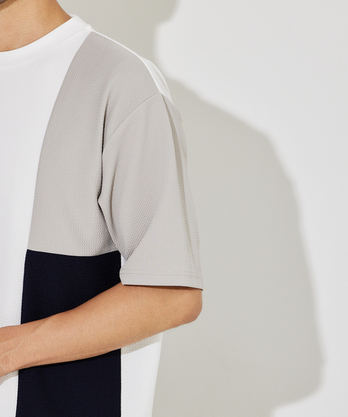 ABAHOUSE GRAY(アバハウスグレイ)の「【パネル切替】フクレ ジャガード 半袖 Tシャツ(Tシャツ/カットソー・メンズ・グレイッシュベージュ/ホワイト/ネイビー・46/48)」の9枚目の写真