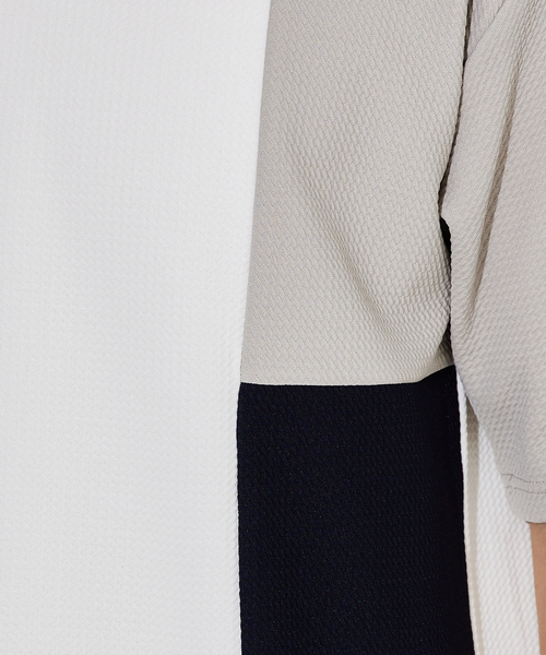 ABAHOUSE GRAY(アバハウスグレイ)の「【パネル切替】フクレ ジャガード 半袖 Tシャツ(Tシャツ/カットソー・メンズ・グレイッシュベージュ/ホワイト/ネイビー・46/48)」の11枚目の写真