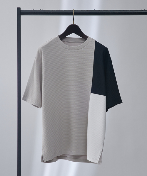 ABAHOUSE GRAY(アバハウスグレイ)の「【パネル切替】フクレ ジャガード 半袖 Tシャツ(Tシャツ/カットソー・メンズ・グレイッシュベージュ/ホワイト/ネイビー・46/48)」の15枚目の写真