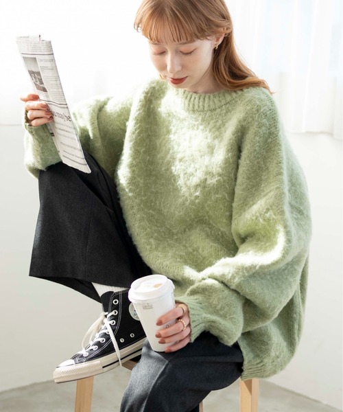 WEGO（ウィゴー）の「WEGO/モヘアライクBIGプルオーバー（ニット/セーター・メンズ・ライトグレー/ブラック/ベージュ/サックスブルー/レッド/グリーン/マスタード/ダークグレー/グリーン系その他・MEDIUM/LARGE）」の6枚目の写真