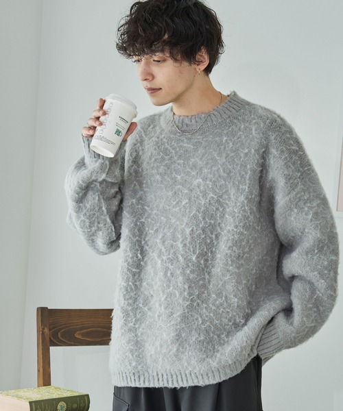 WEGO（ウィゴー）の「WEGO/モヘアライクBIGプルオーバー（ニット/セーター・メンズ・ライトグレー/ブラック/ベージュ/サックスブルー/レッド/グリーン/マスタード/ダークグレー/グリーン系その他・MEDIUM/LARGE）」の3枚目の写真