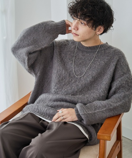 WEGO（ウィゴー）の「WEGO/モヘアライクBIGプルオーバー（ニット/セーター・メンズ・ライトグレー/ブラック/ベージュ/サックスブルー/レッド/グリーン/マスタード/ダークグレー/グリーン系その他・MEDIUM/LARGE）」の4枚目の写真