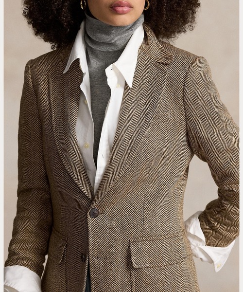 春夏 麻 ラルフローレン リネン ヘリンボーン 3B テーラード ジャケット ヘリンボーン リネンブレンド ブレザー（テーラードジャケット