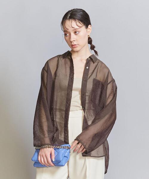 BEAUTY&YOUTH シャンブレーオーガンジーシャツ　ブラック　長袖　シアー BEAUTY&YOUTH シャンブレーオーガンジーシャツ ブラック 長袖